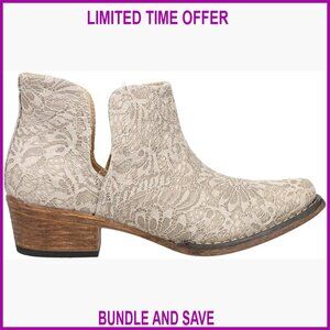 Ankle Boots with Glitter Lace Overlay, Snip Toe, Low Heel, Casual Wear